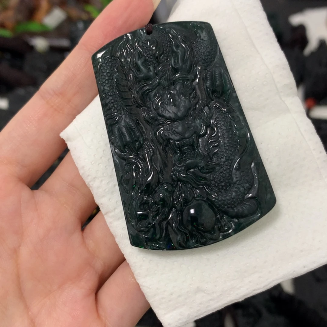 翡翠未镶嵌挂件天然缅甸a货钢琴黑挂件