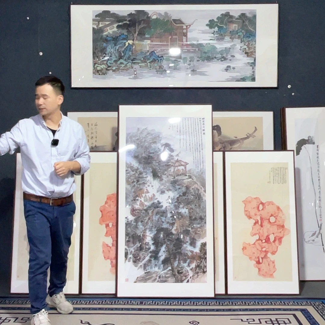 无****国画手绘画作品带框