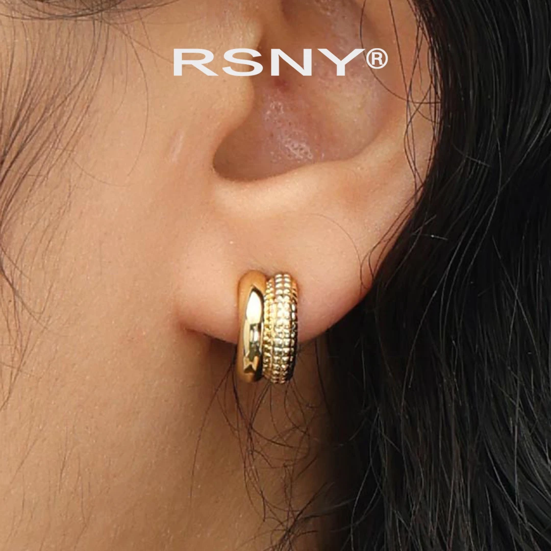 铜合金耳饰 [新品]RSNY几何双拼耳环2025新款爆款高级感简约耳钉