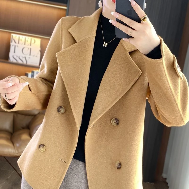 百分百羊毛西装短款双面呢羊毛大衣小个子穿搭气质时尚宽松秋冬