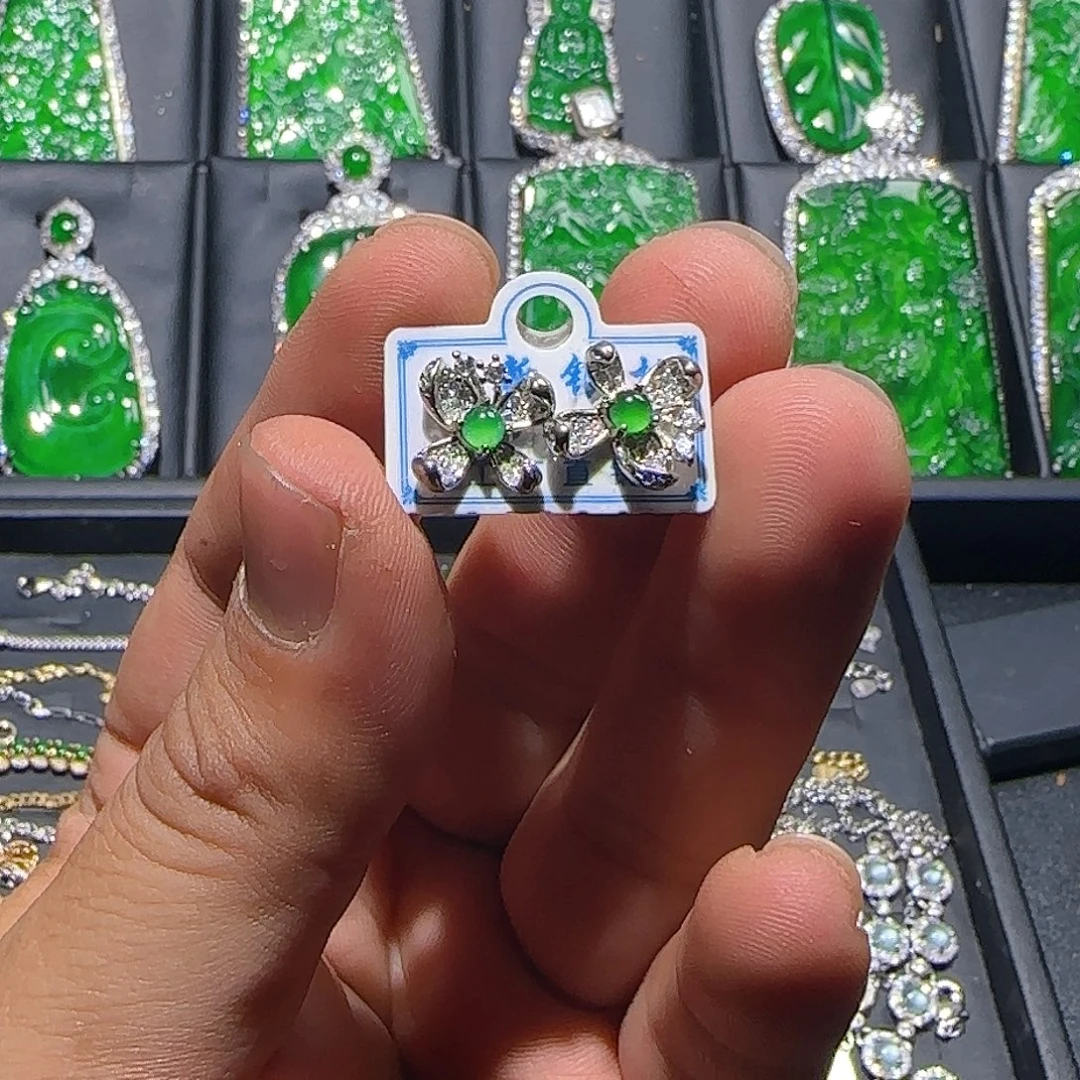 翡翠银S925镶嵌耳饰