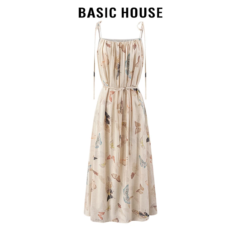百家好/Basic House法式2024年系带吊带晕染长款连衣裙女气质长裙