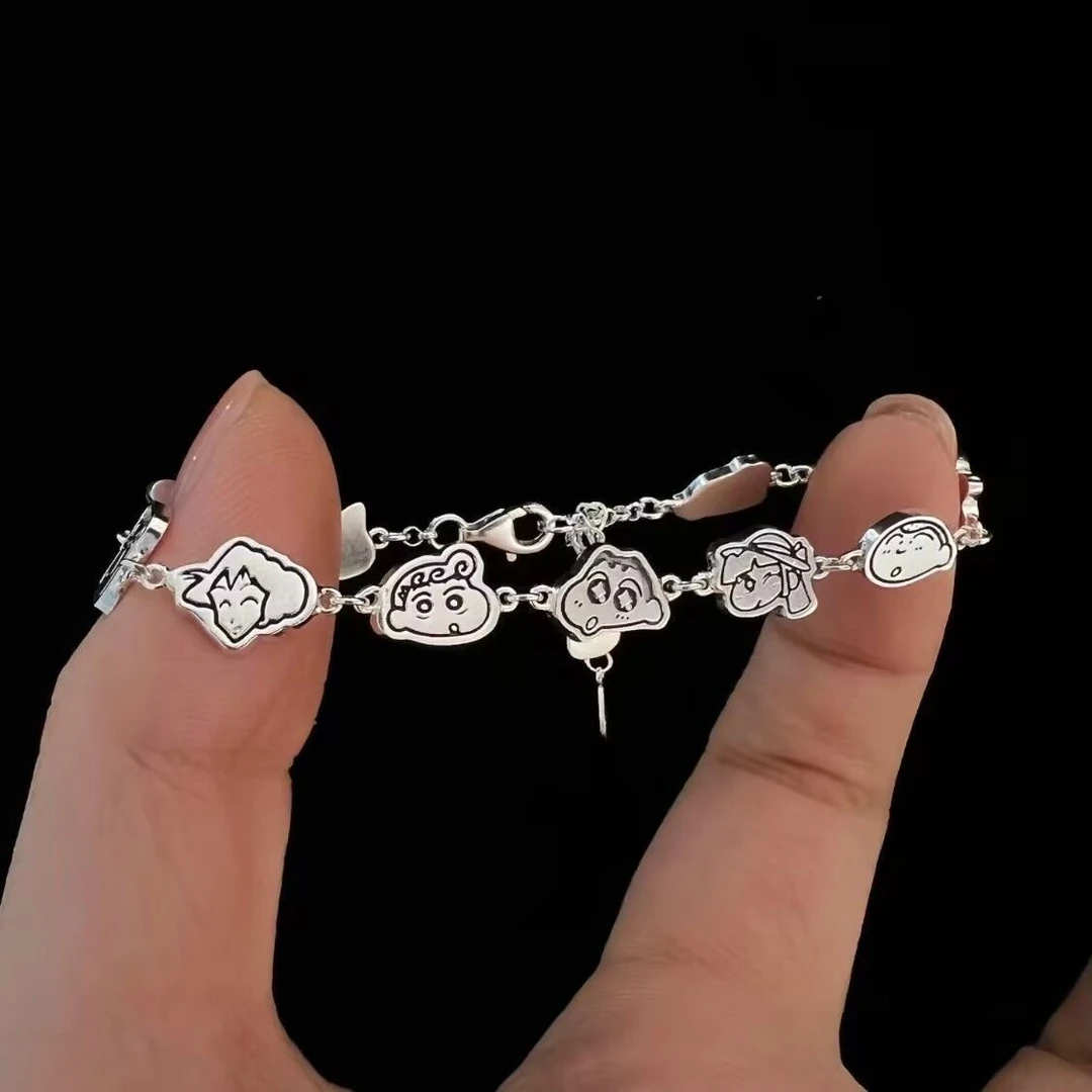 足银手链 足银990实心蜡笔小新手链复古潮流情侣卡通风时尚百搭