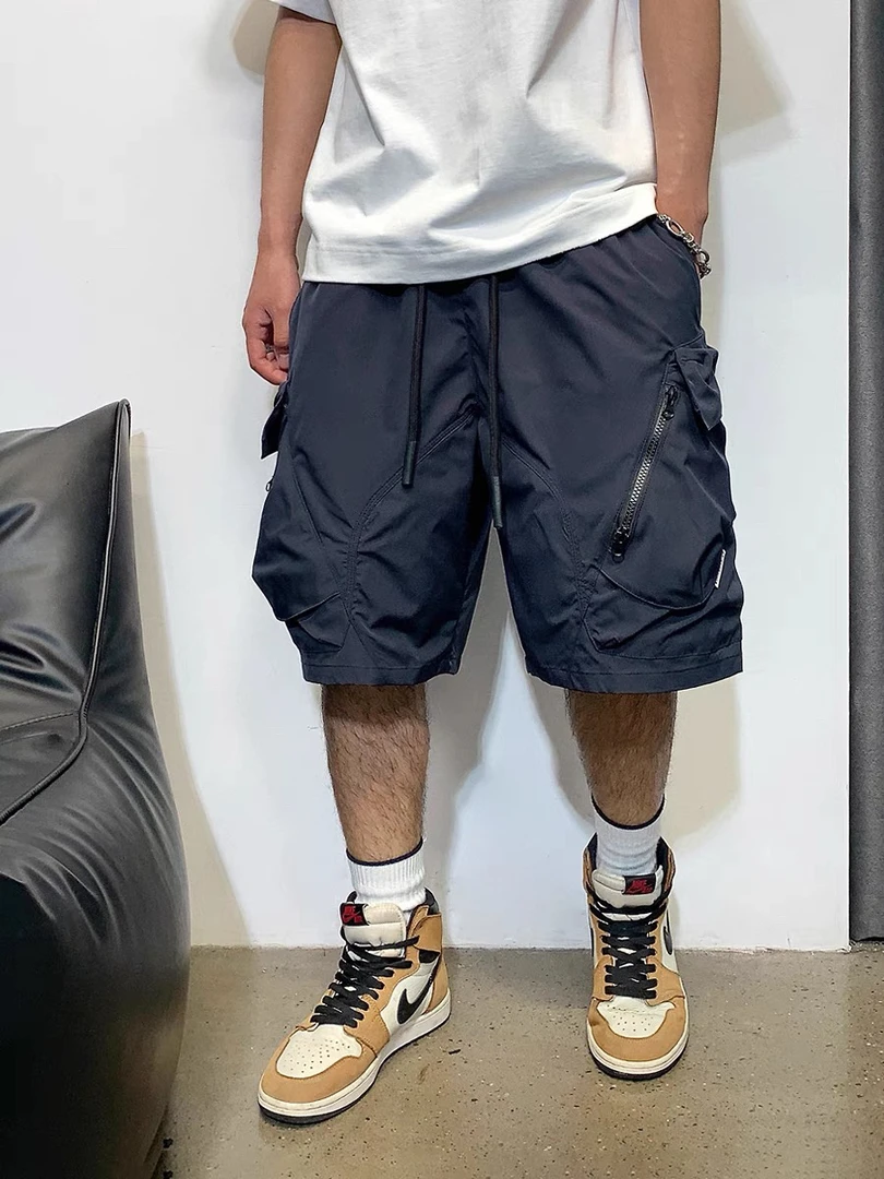 口袋机能工装短裤男士夏季薄款潮牌休闲宽松直筒外穿裤子速干中裤