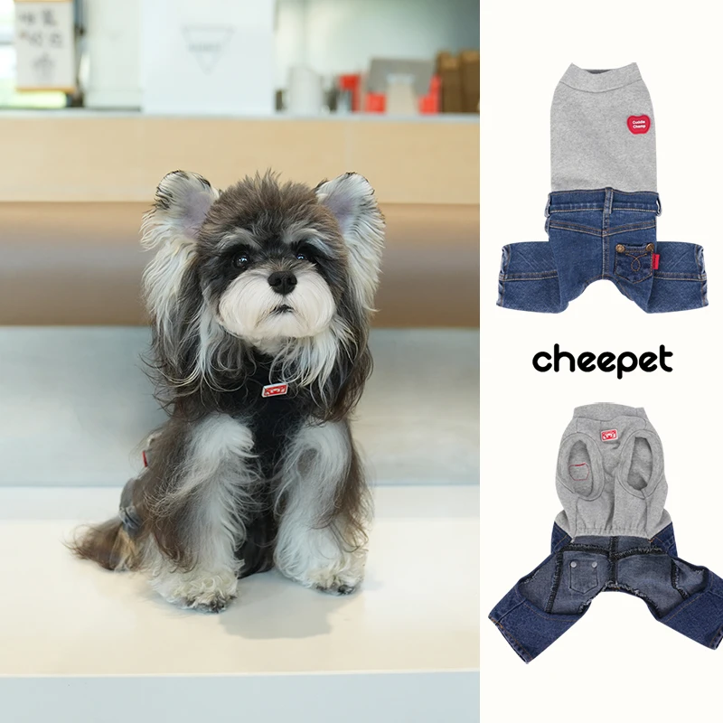 cheepet/趣派宠物秋冬经典牛仔无袖拼接打底衫