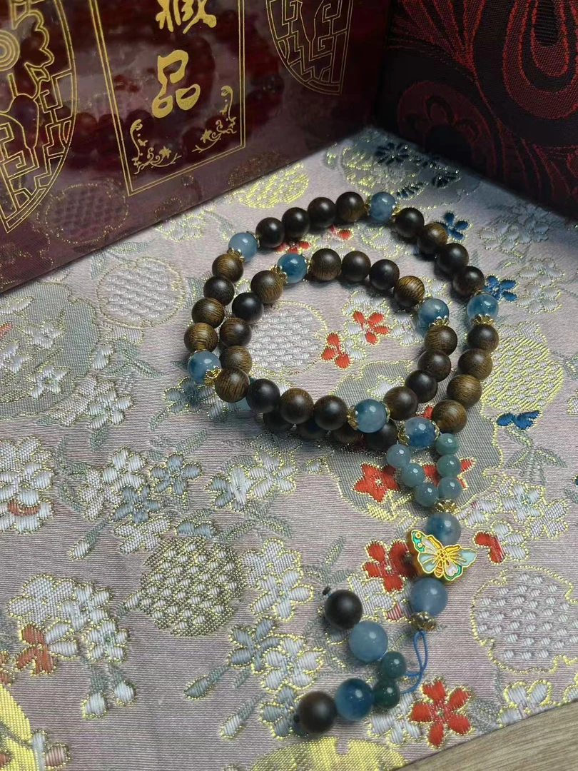 SZH0572-高端文玩手串0.8慢蝴蝶（浮水）+海波纹传承收纳盒