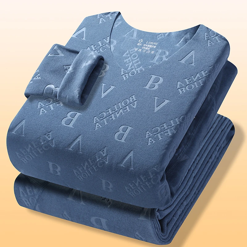 2025秋冬保暖字母德绒内衣男士V领打底衫秋衣秋裤保暖套装长袖潮