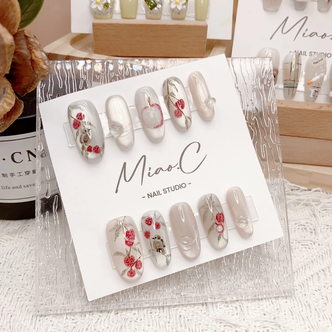 【长安的荔枝】Miao.C指尖艺术 新中式晕染手绘水墨荔枝穿戴甲