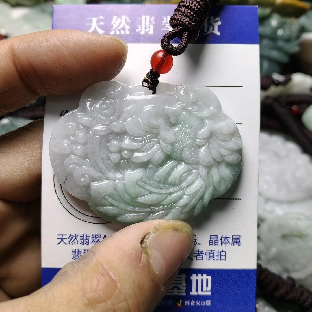 天然翡翠凤凰牡丹玉石挂件男女款精美