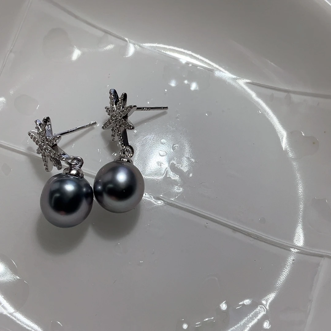 海水珍珠耳饰银S925镶嵌