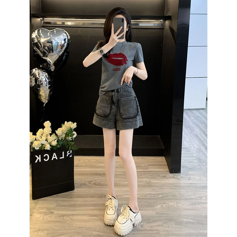 洋气夏季休闲套装女2025季新富贵花短袖薄时尚两件套宽松季