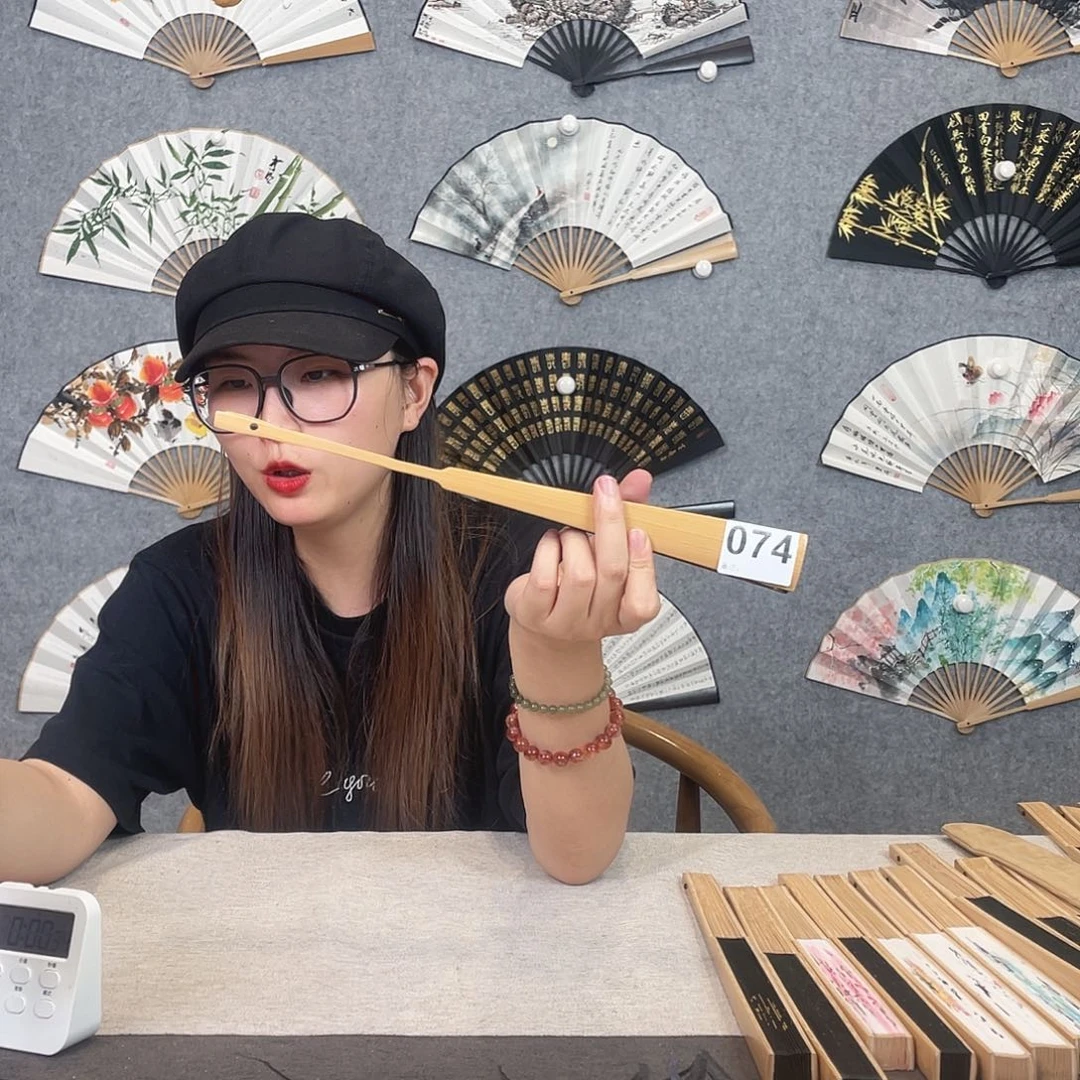 国画10寸水磨玉竹-纯手绘-文玩扇骨（默认粘好）编码074