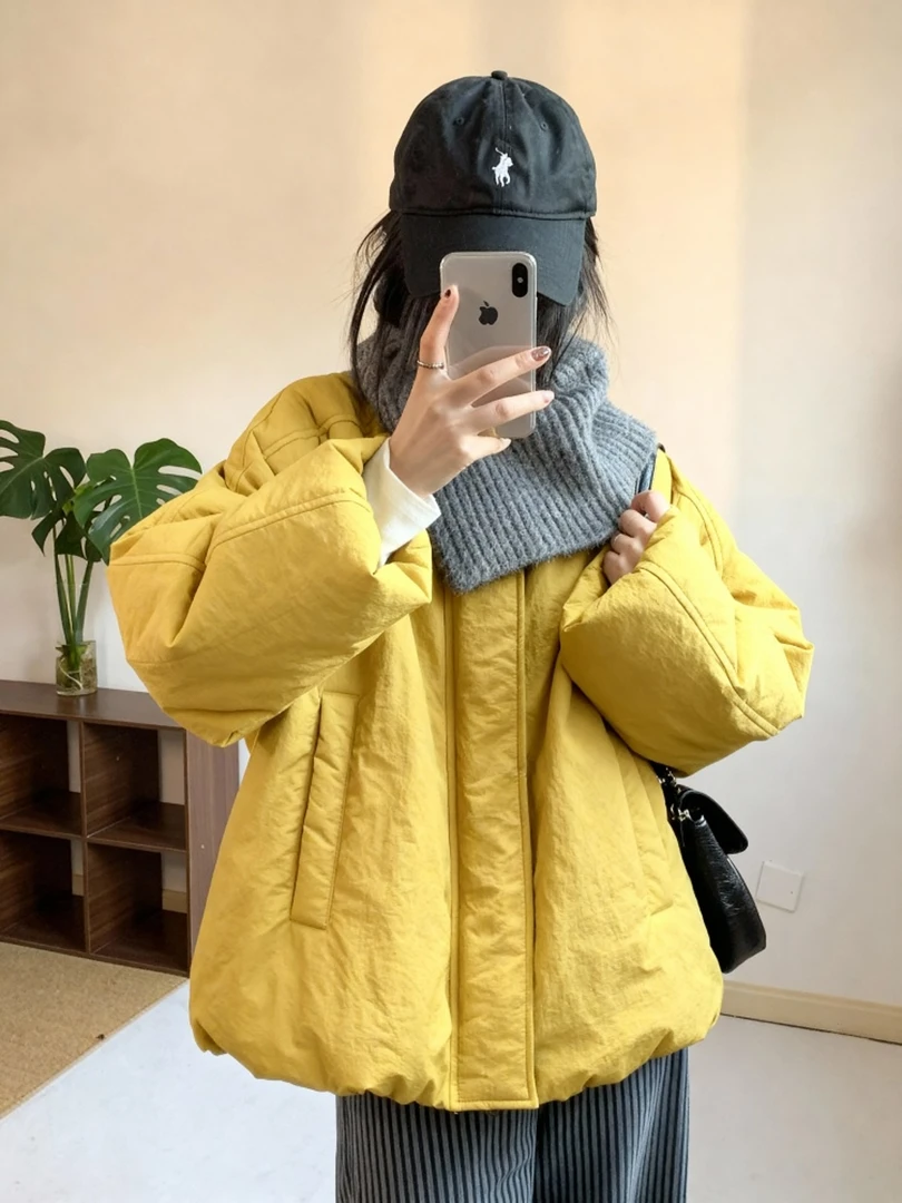 厚实保暖黄色棉服女超好看韩系洋气独特别致巨好看的冬装外套潮流
