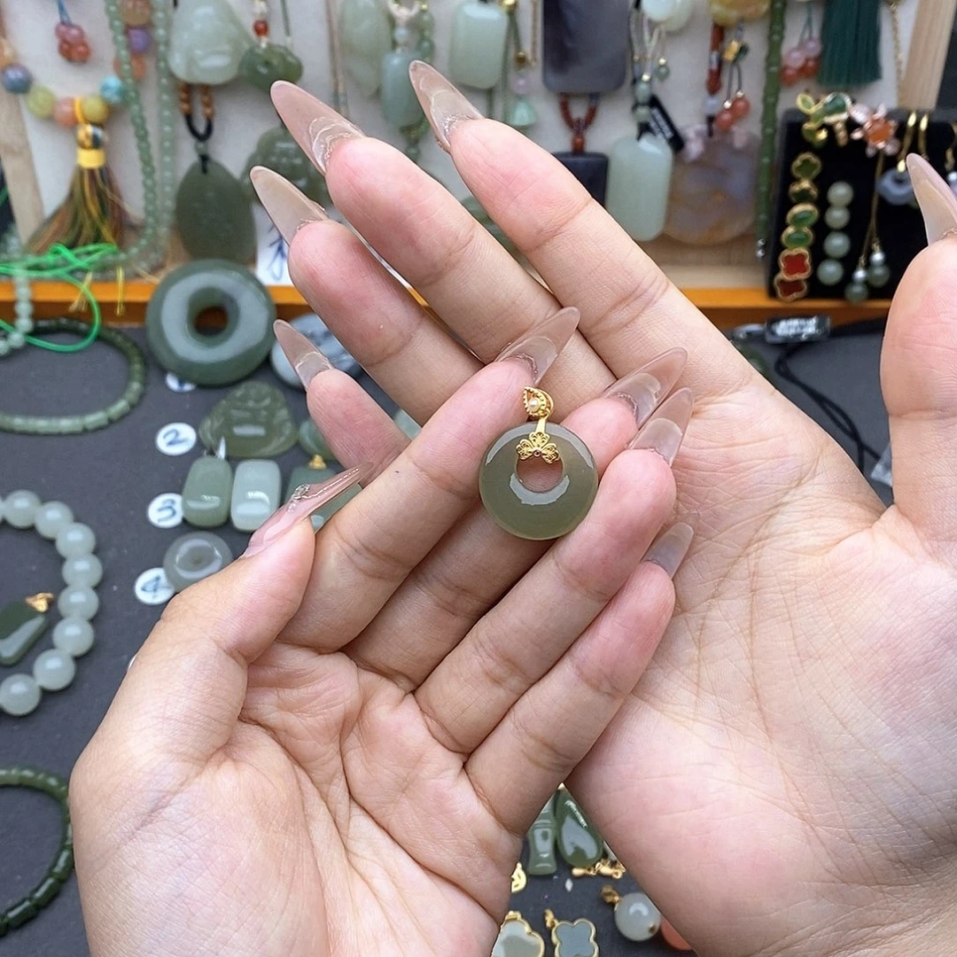 和田玉银S925镶嵌吊坠(不含链)