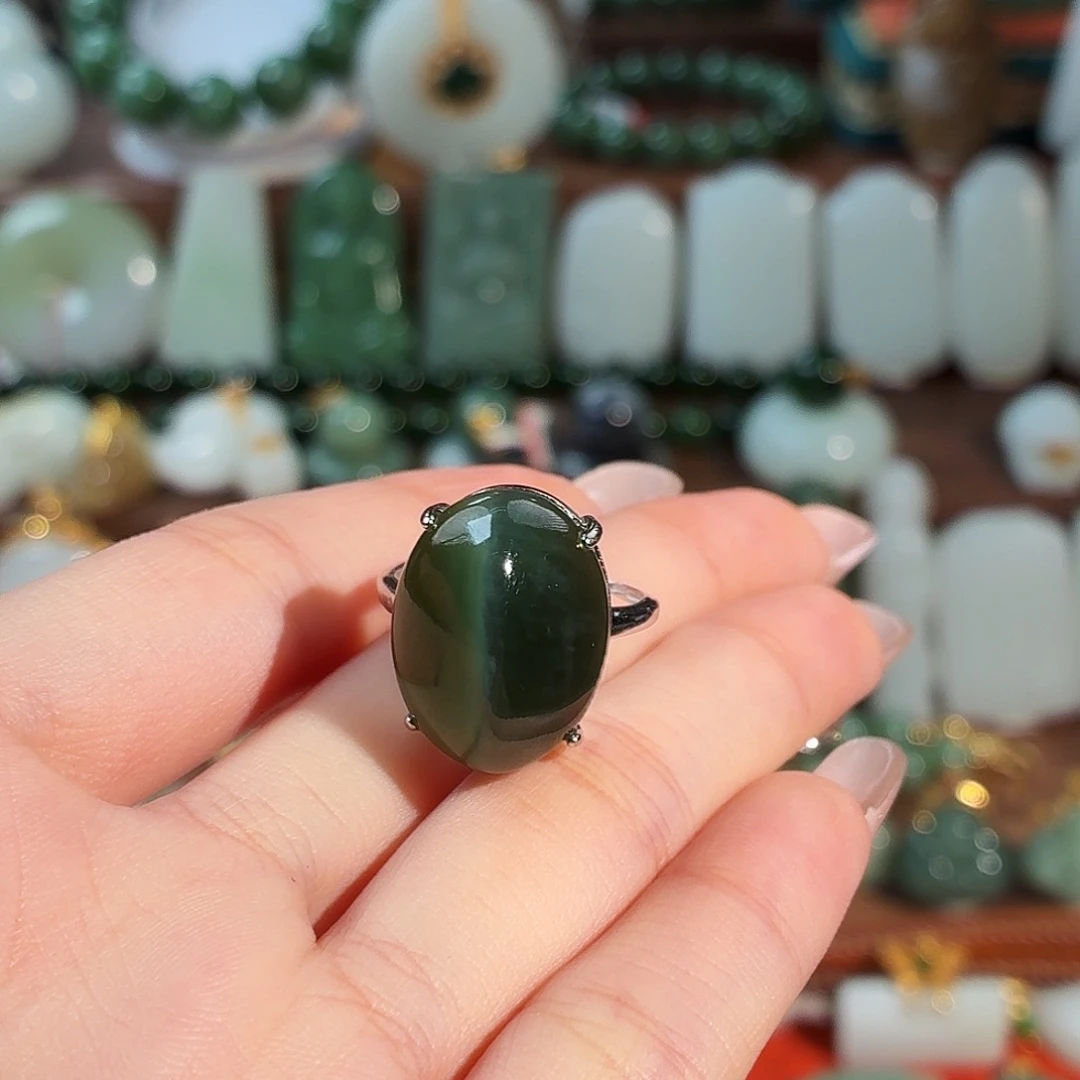 和田玉银S925镶嵌戒指T