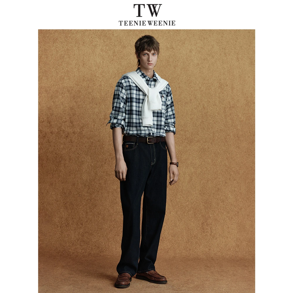 Teenie Weenie小熊男装高级感休闲简约格纹美式复古日常宽松衬衫