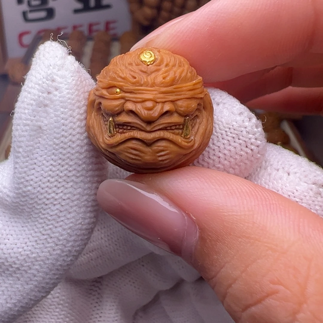 猴头核桃把件精修镶嵌金盲僧全品有正常封口线