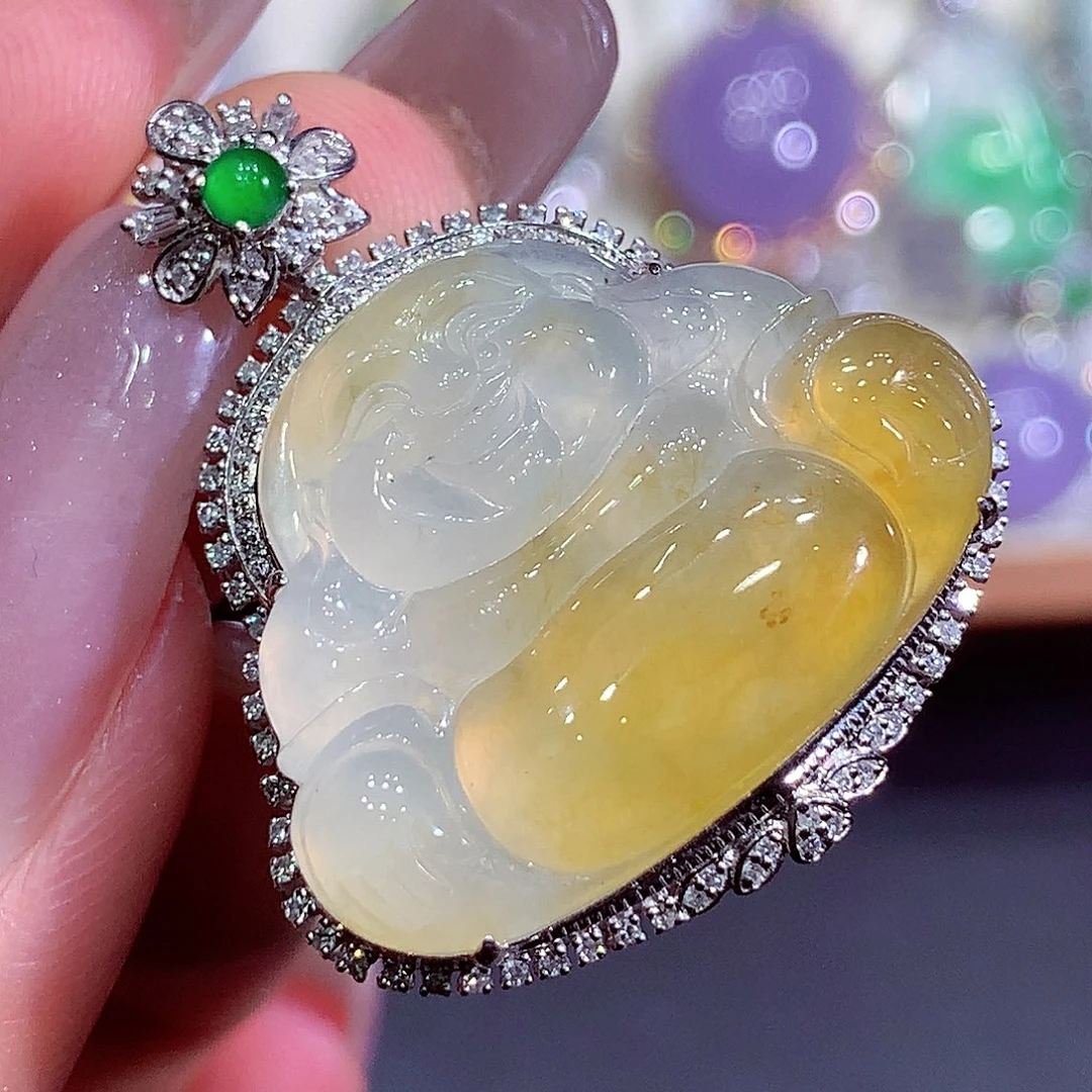 翡翠18K金镶嵌吊坠(不含链)