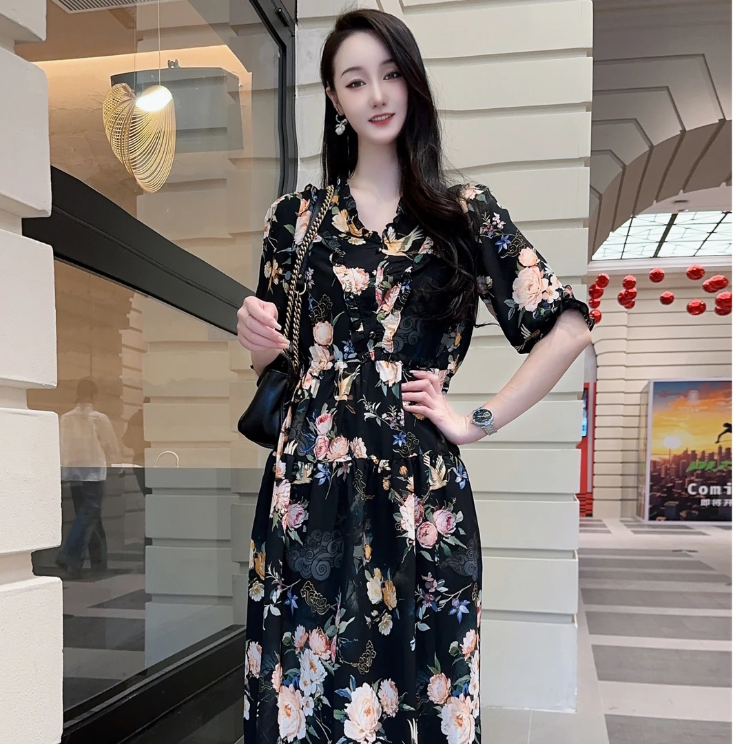 【米哆芊哆】2501星夜花影裙子女款爆款2025新款高级感裙长117cm