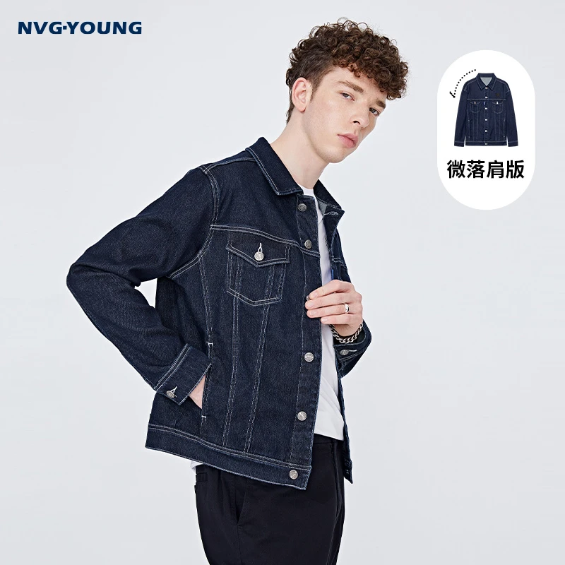 NVG·YOUNG意大利小帆船蓝色宽松牛仔外套男春休闲工装衬衫夹克