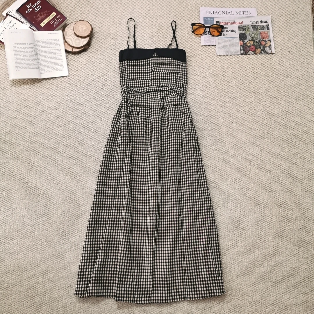 2025夏季新款休闲格子吊带背心裙连衣裙1552