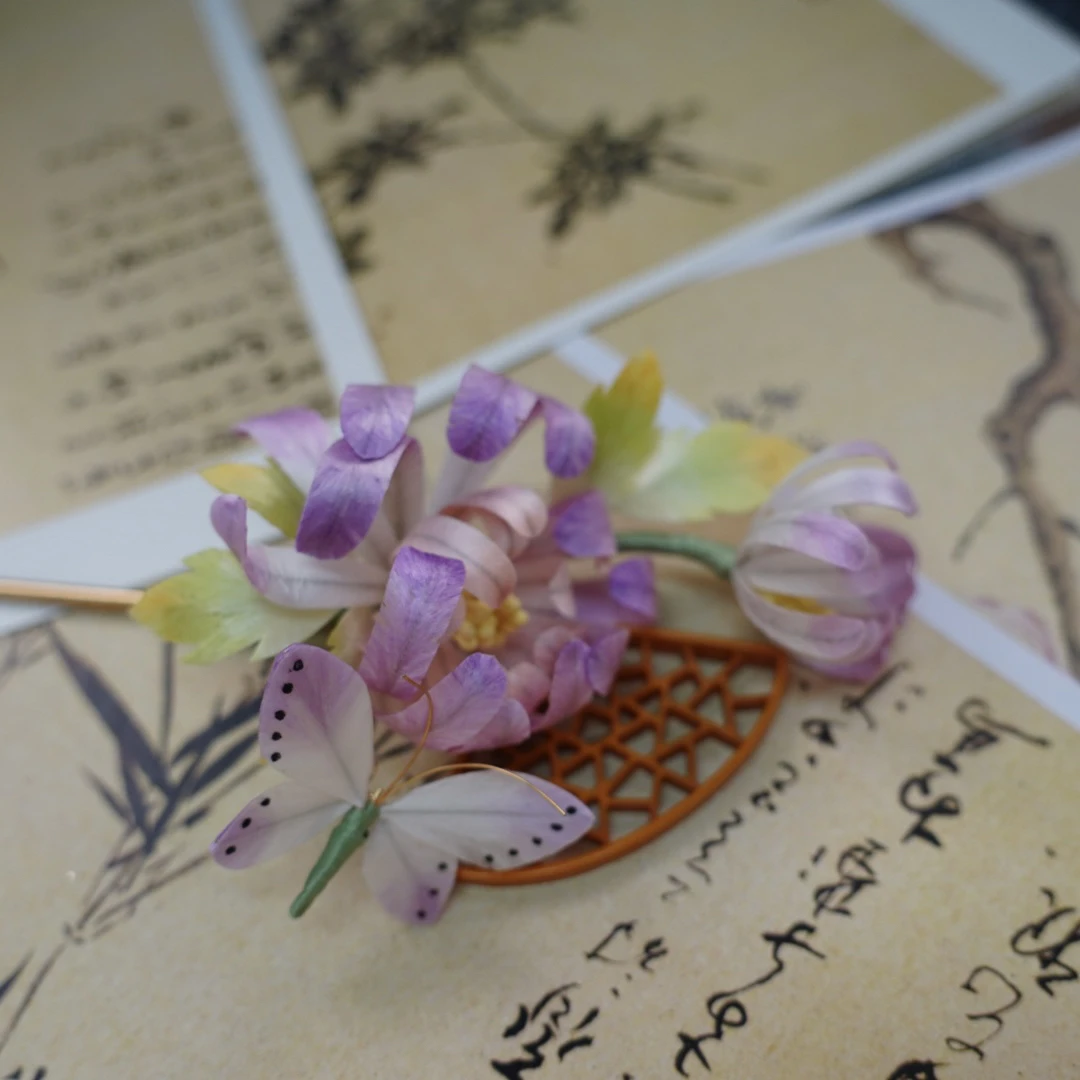 大麦吖古风发饰汉服绒花发簪 手工制作默认微瑕
