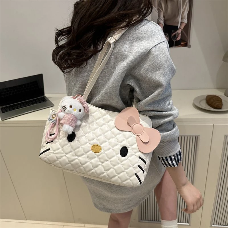 可爱Kitty猫双肩包包2025新款潮时尚卡通托特包大容量菱格背包LX