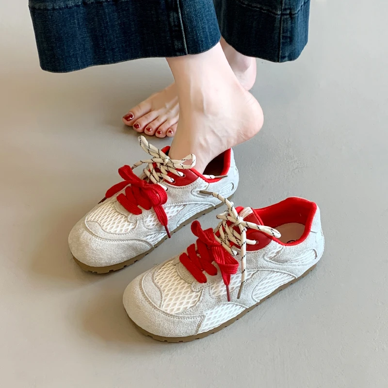 网面薄款德训鞋2025夏季新款复古透气百搭平底轻便运动阿甘鞋女款