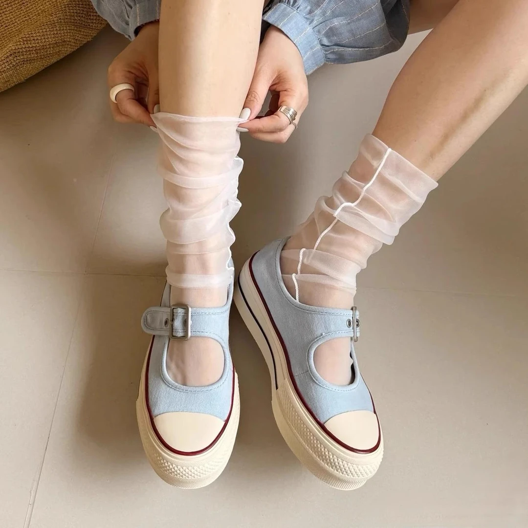 DCLOUD款女鞋厚底一脚蹬浅口玛丽珍鞋休闲运动帆布鞋一字扣单鞋女