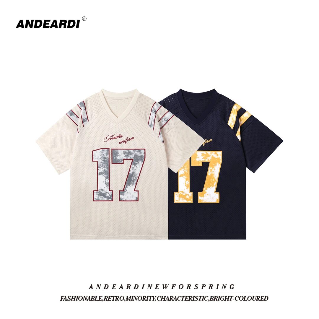 “假小子”ANDEARDI美式短袖v领数字印花球衣休闲T恤上衣