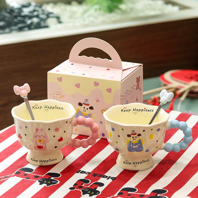ins可爱创意学生少女心大容量咖啡杯陶瓷马克杯高脚杯办公室咖啡