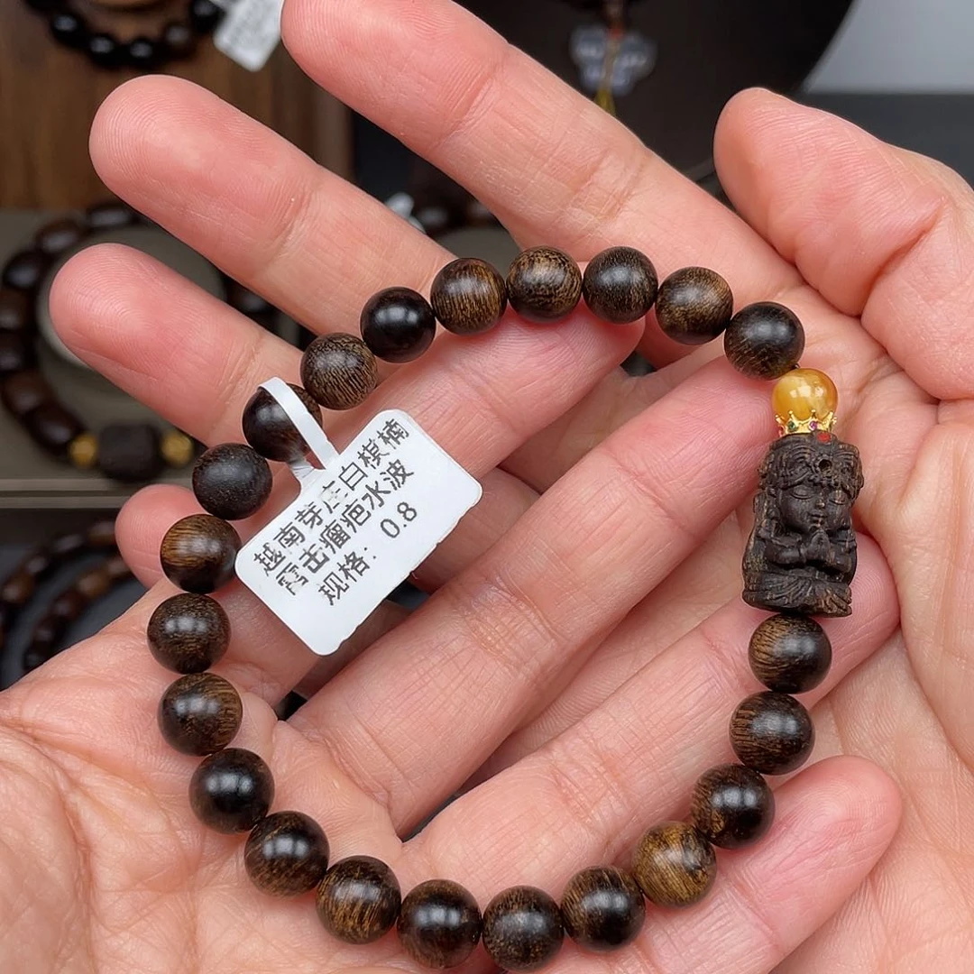 沉香手串民*越南芽庄白棋雷击瘤疤