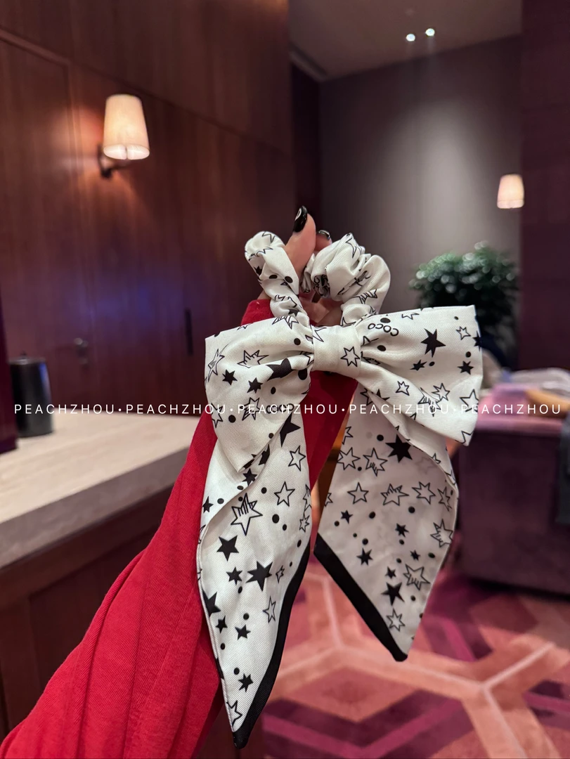 『PEACHZHOU』五角星印花coco蝴蝶结发圈气质百搭发绳优雅星星发饰