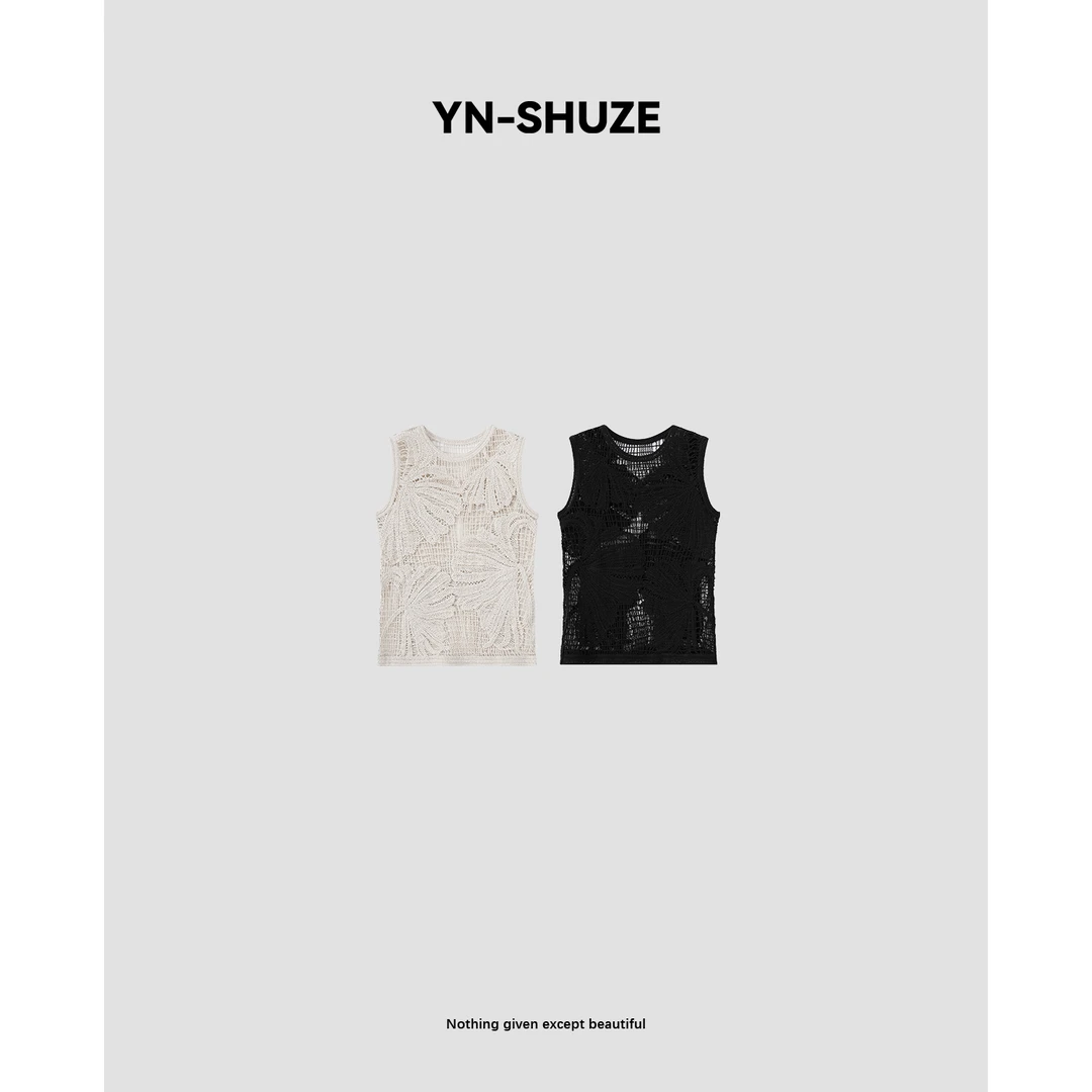 YN-SHUZE【杜乐丽花园】镂空无袖背心提花编织上衣女SZ-YNB-TX0149