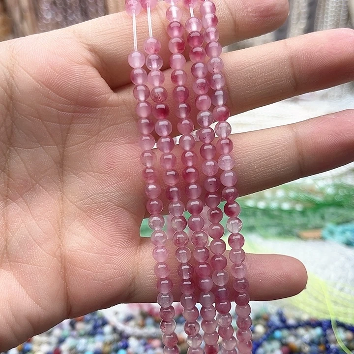 未镶嵌玛瑙/玉髓珠宝半成品一条4mm左右樱花雨玉髓