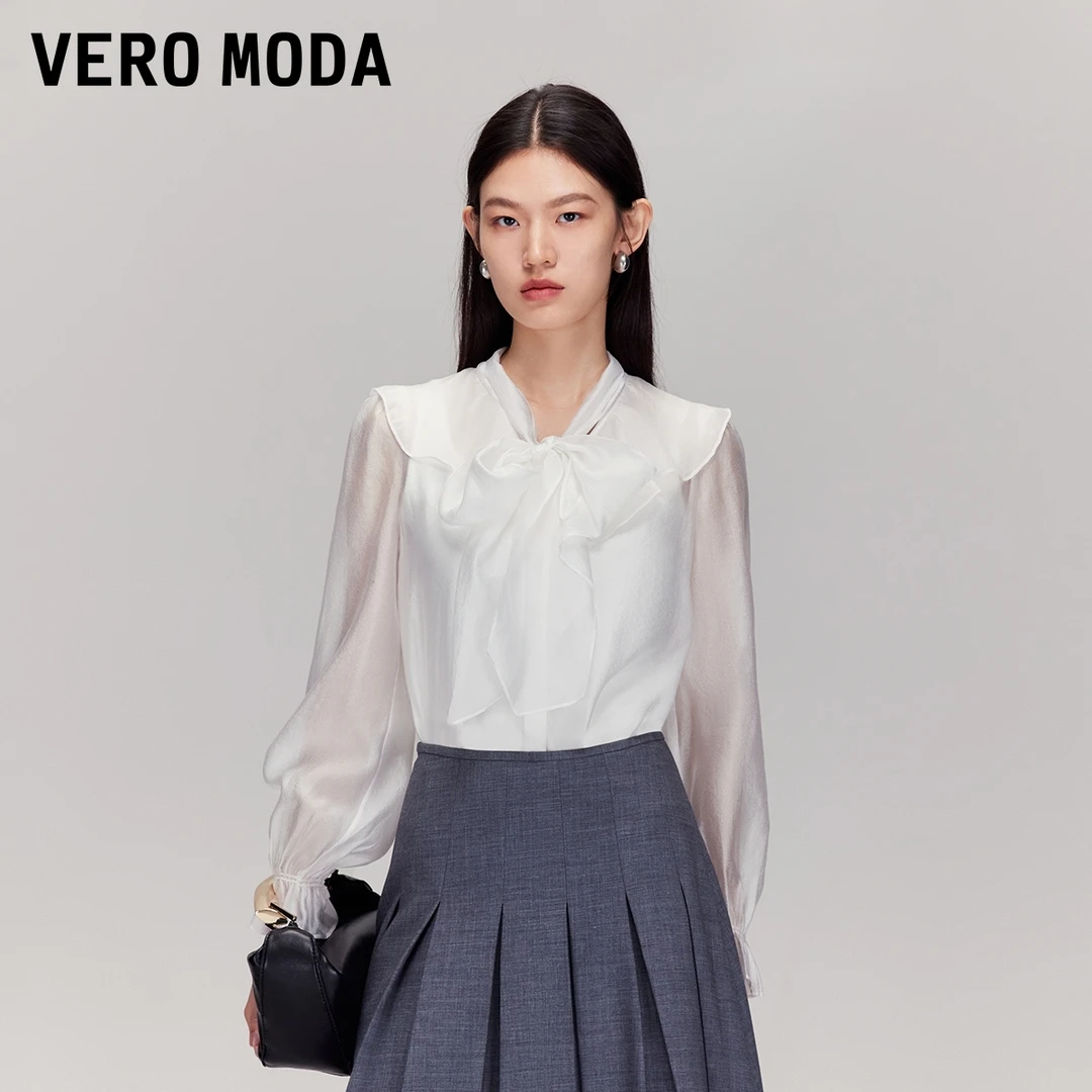 Vero Moda衬衫女【洛可可】飘带领荷叶边纯色百搭上衣325305034