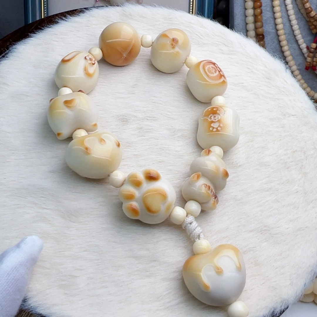 手串菩提根/象牙果卡23 + 象牙果原果雕刻炭烧手持X5