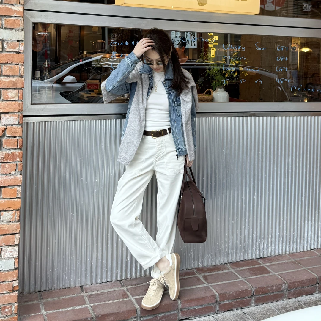 王嬛嬛MsLime25年新款【自在】100%棉白色牛仔裤 HD2C0027