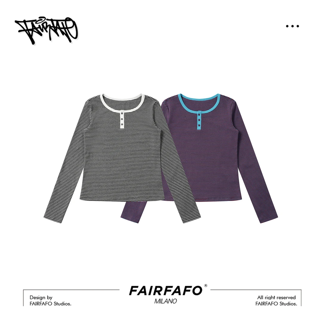 【条纹圆领长袖】CXEL59401秋冬韩系高级感潮牌撞色条纹显瘦长袖