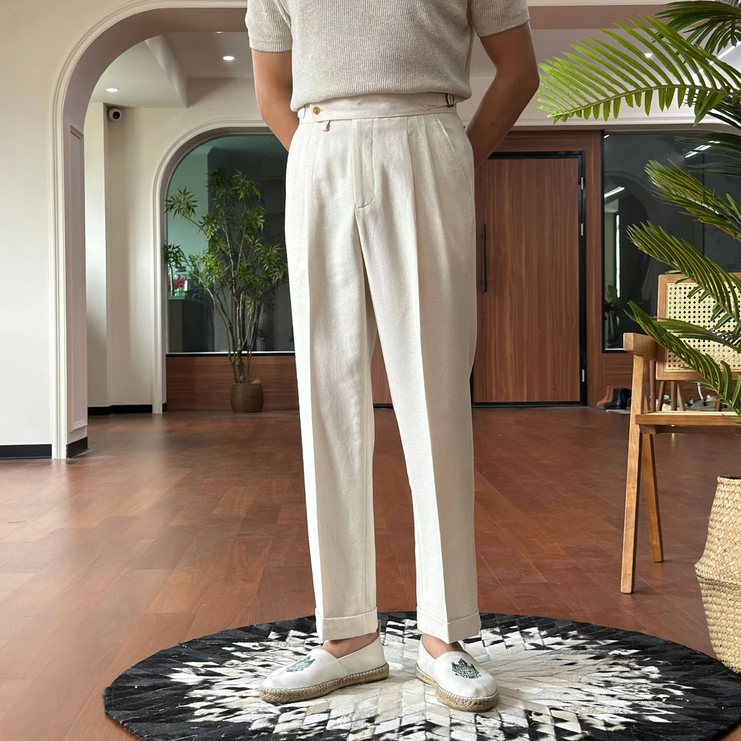 意式简约风高腰直筒垂顺长裤休闲日常通勤西裤男士宽松