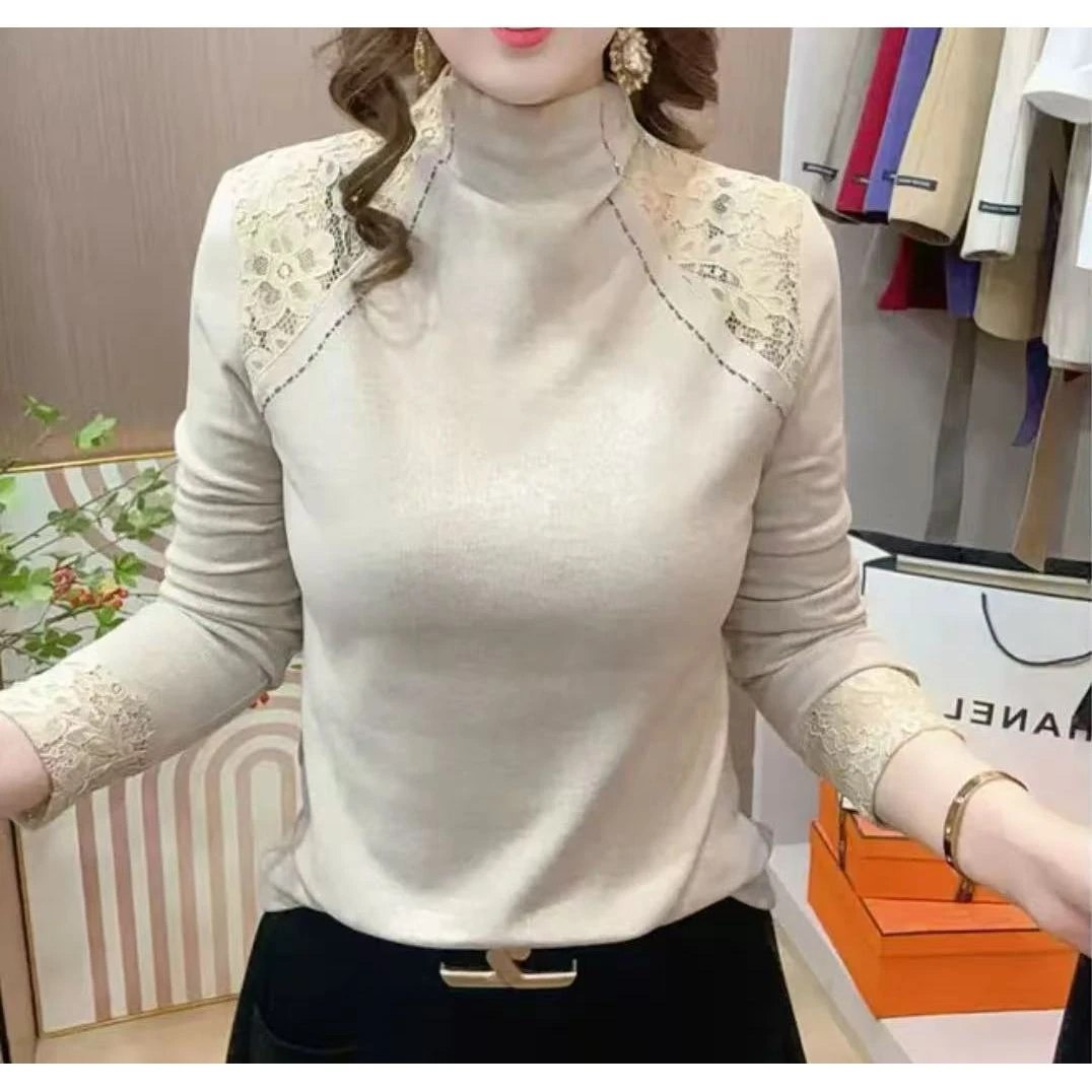 冬季加厚新品钉珠漏洞设计半高领时尚百搭修身上衣显瘦T恤89165