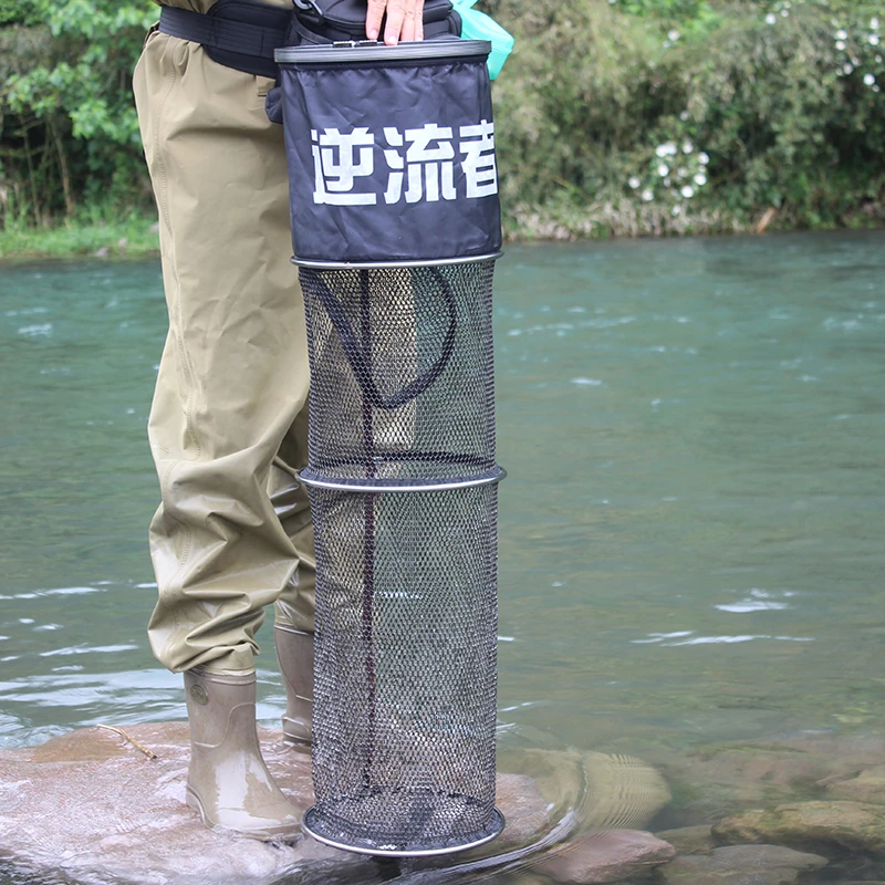 溪流钓鱼护一米走钓小鱼护站立水中防跳网鱼护硅胶网布防臭速干