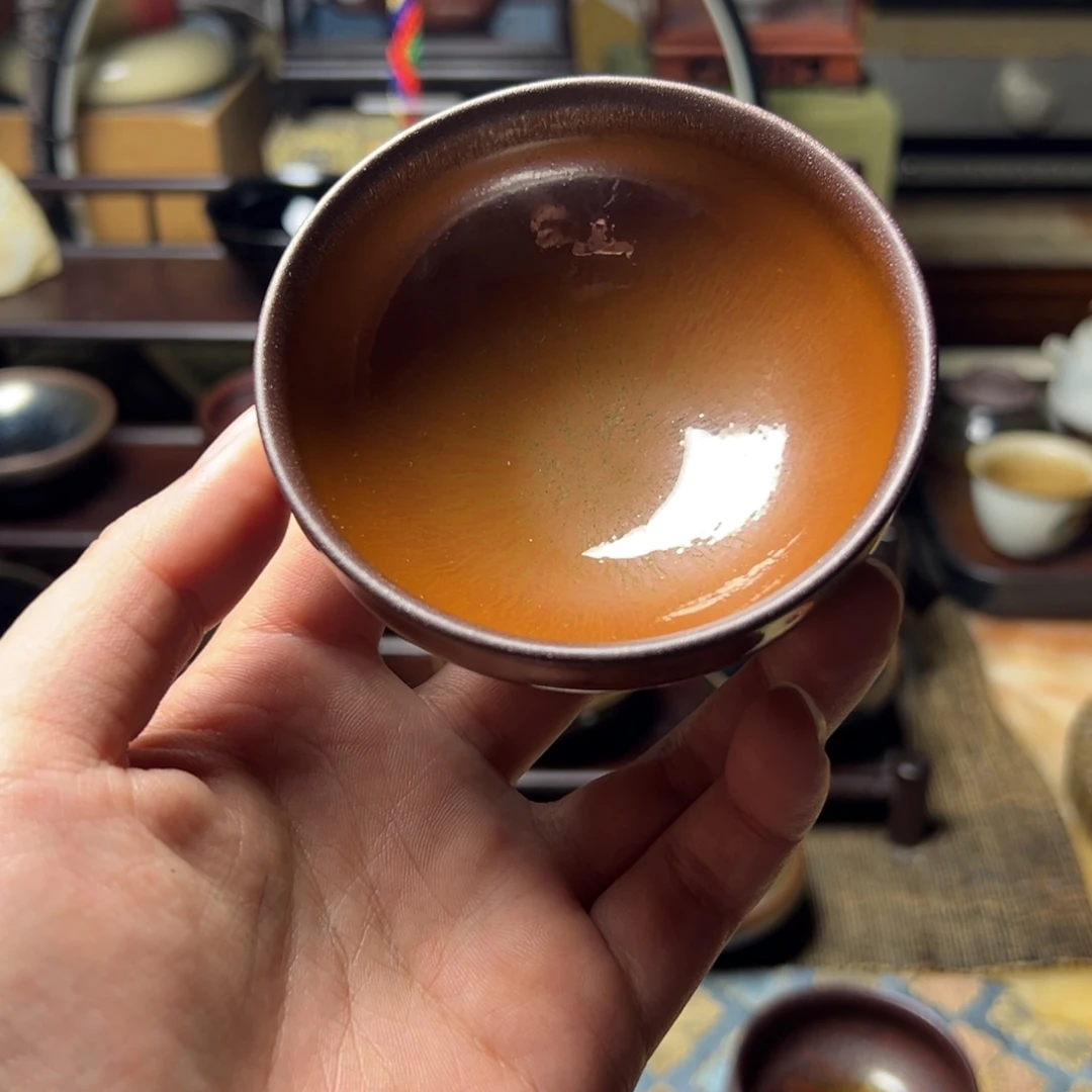 茶盏柴烧高温柿红香炉阁8.8口