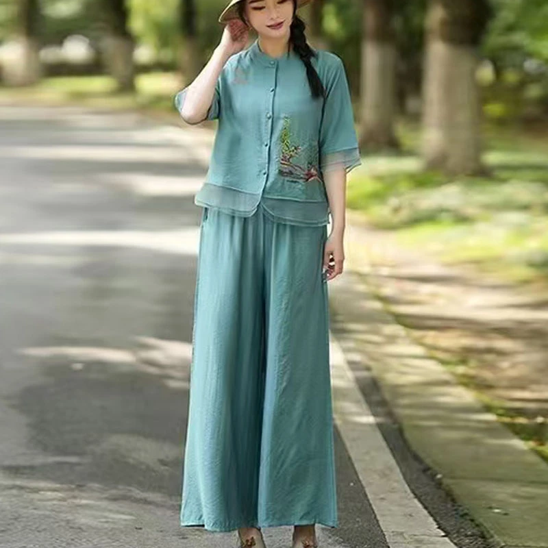 2025夏新气质百搭T恤+宽松裤子女套装时尚洋气