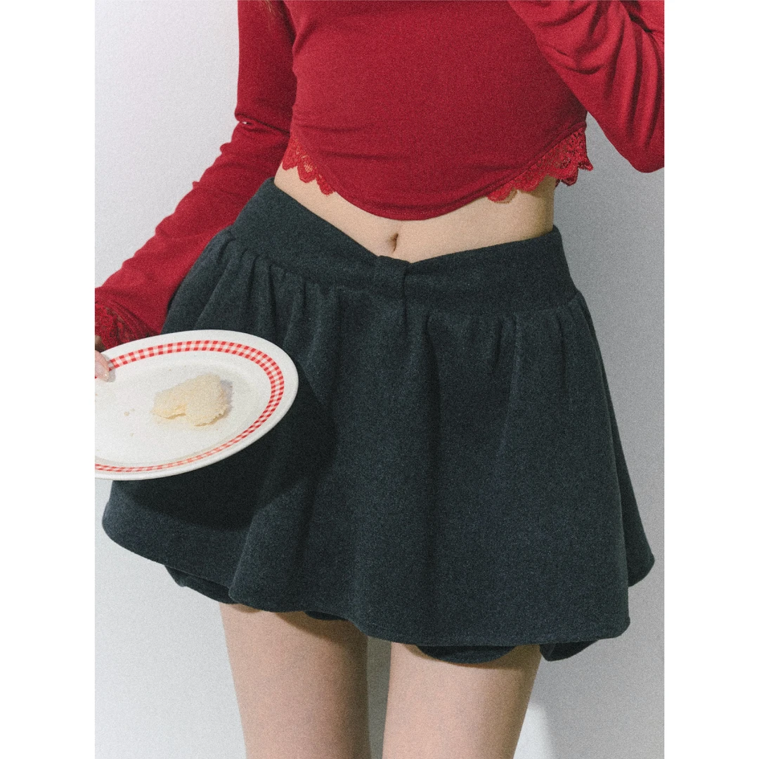 Itsokies【6℃南瓜包】烟雨呢A字蝴蝶结松紧腰南瓜裤半裙短裙