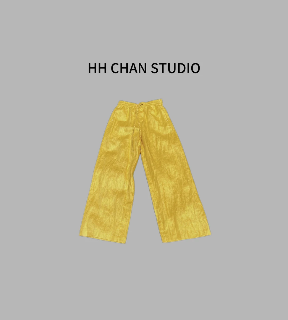 HH.CHAN“太阳”莱赛尔亚麻夏季遛弯松紧腰黄色直筒裤HH52S36124