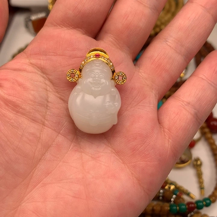 和田玉（白玉）18K金镶嵌吊坠(不含链)