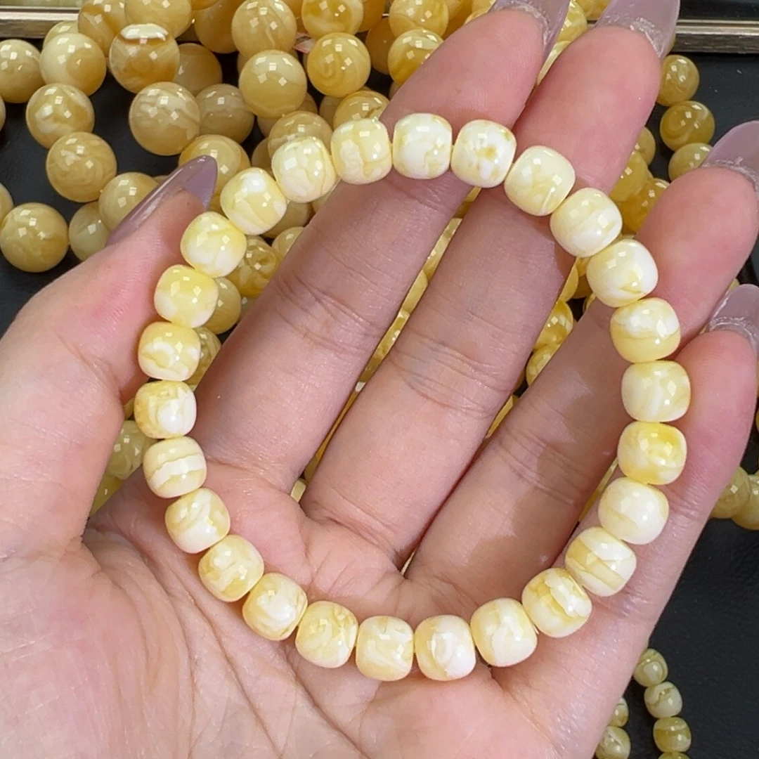 琥珀未镶嵌手链瓷白精工