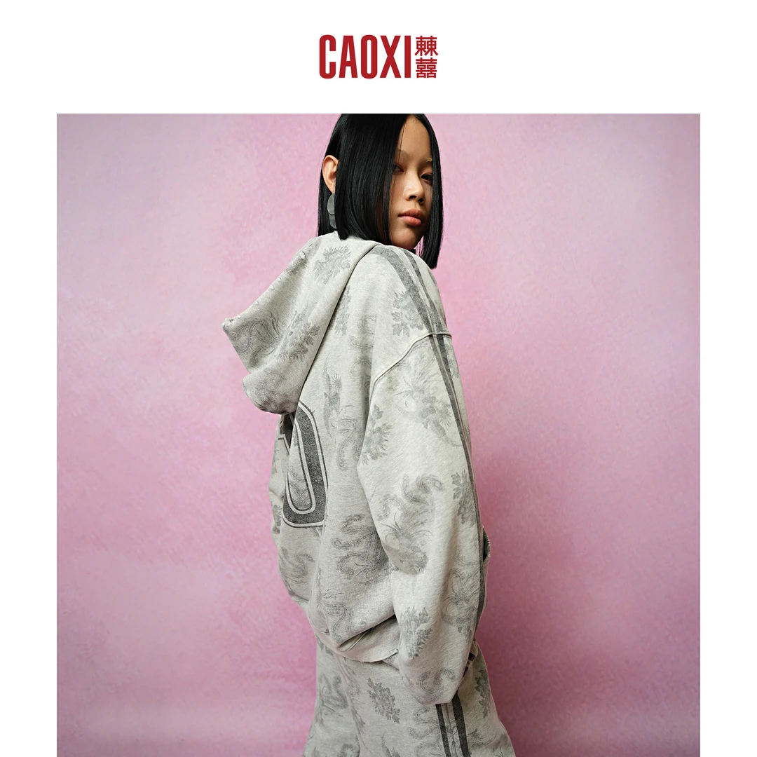 CAOXI㯥囍 复古做旧连帽开衫卫衣外套2025春季休闲宽松显瘦上衣