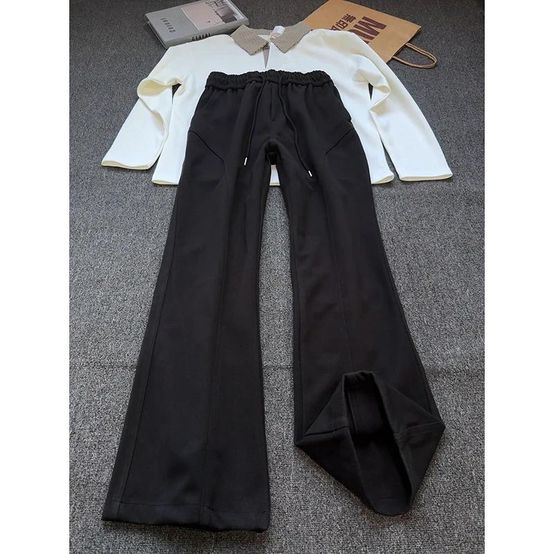 美式斜切微喇裤子男款秋季420g重磅星空呢斜切卫裤显瘦直筒休闲裤